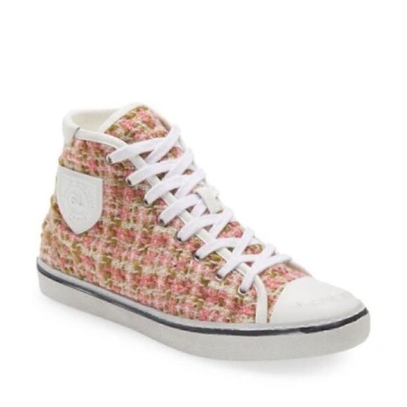 SAINT LAURENT WOMANS MALIBU BEDFORD TWEED HIGH TOP SNEAKERS - Picture 1 of 14
